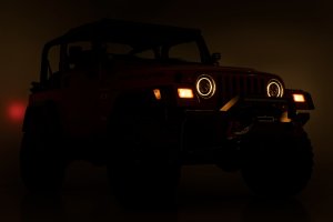 Jeep Wrangler DRL Halo LED Headlights - Front - Rough Country - 7 Inch, DOT Approved - '97-'06